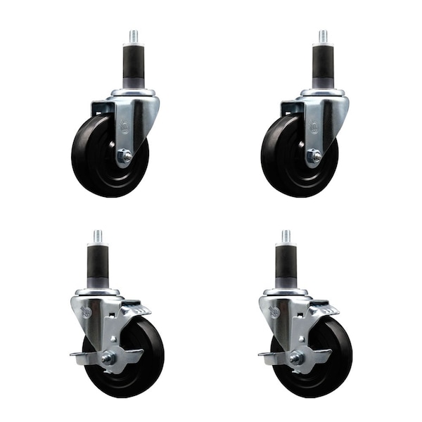Service Caster 4'' Soft Rubber Wheel Swivel 1-1/4'' Expanding Stem Caster Set 2 Brakes, 4PK SCC-EX20S414-SRS-2-TLB-2-114 - main